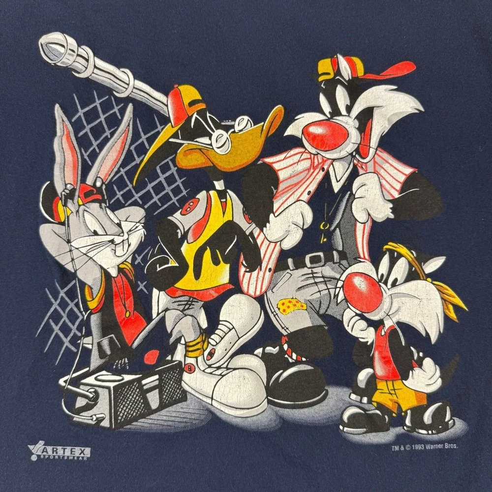 Vintage 1993 Looney Tunes‎ Artex T-Shirt Navy Blue Hip Hop Bugs Bunny Daffy Duck